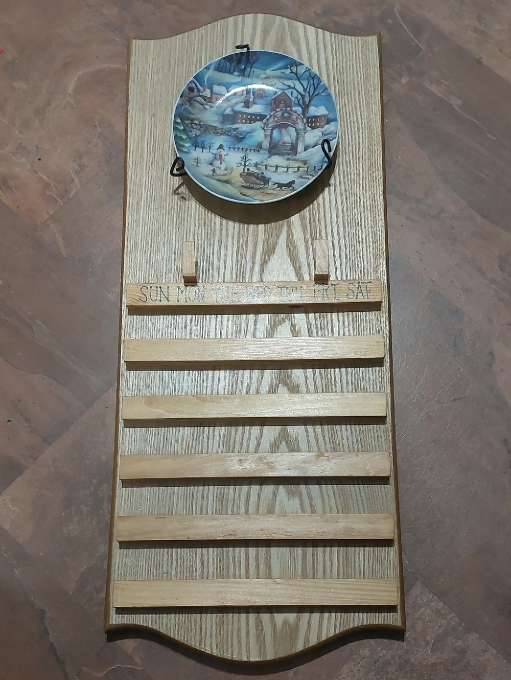Wooden Perpetual Calendar Rack with Decorative Winter Plate - Light Oak